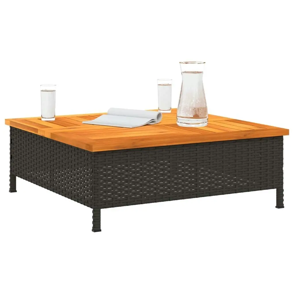 Garden Table Black 70x70x25  cm Rattan and Acacia Wood 3281629