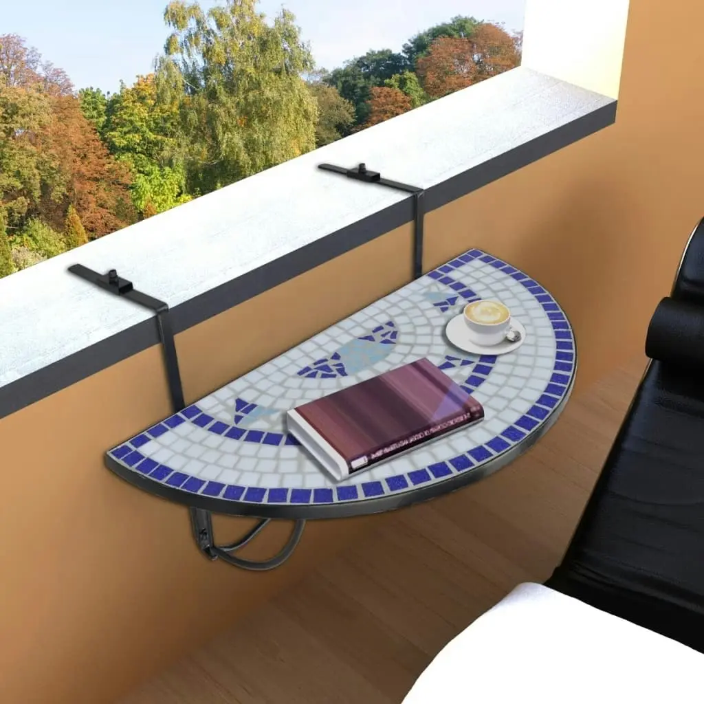 Hanging Balcony Table Blue and White Mosaic 41124