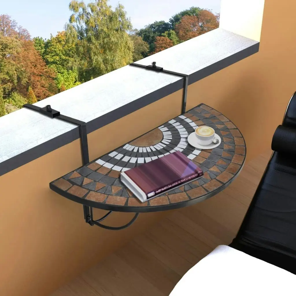 Hanging Balcony Table Terracotta and White Mosaic 41126