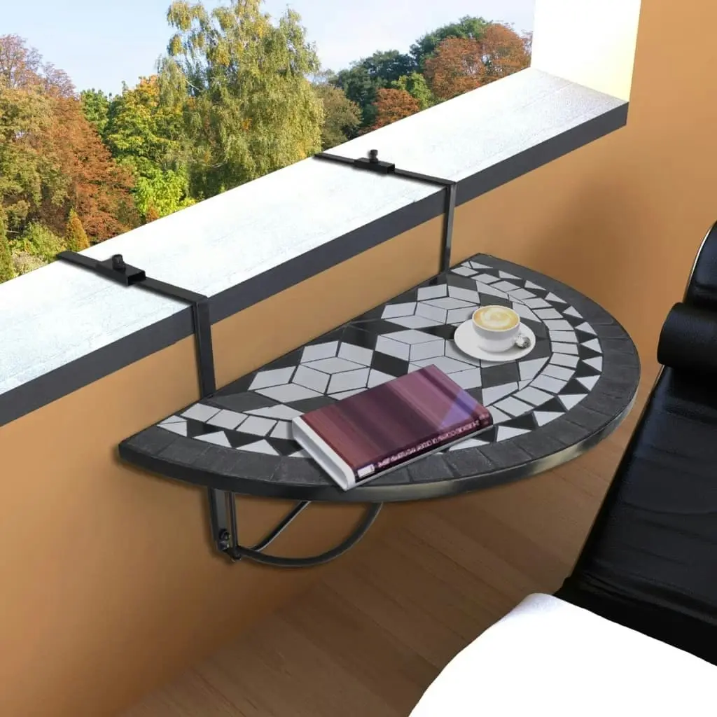 Hanging Balcony Table Black and White Mosaic 41125