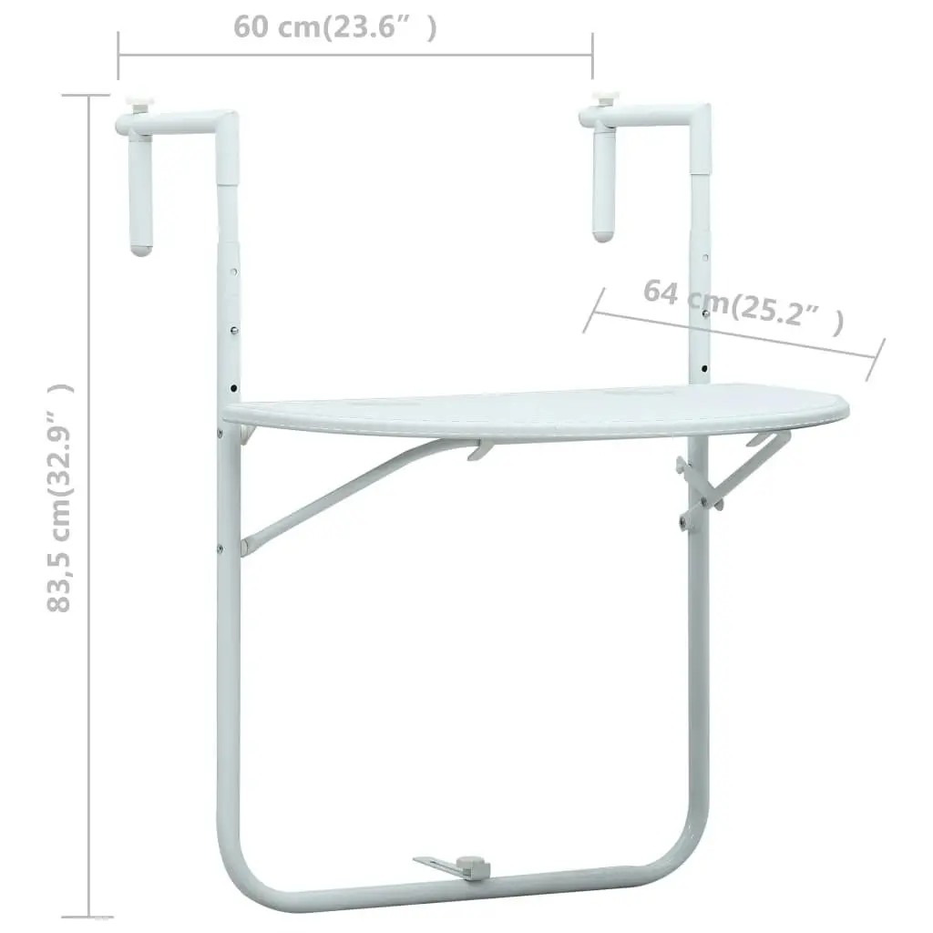 Hanging Balcony Table White 60x64x83.5 cm Plastic Rattan Look 47893