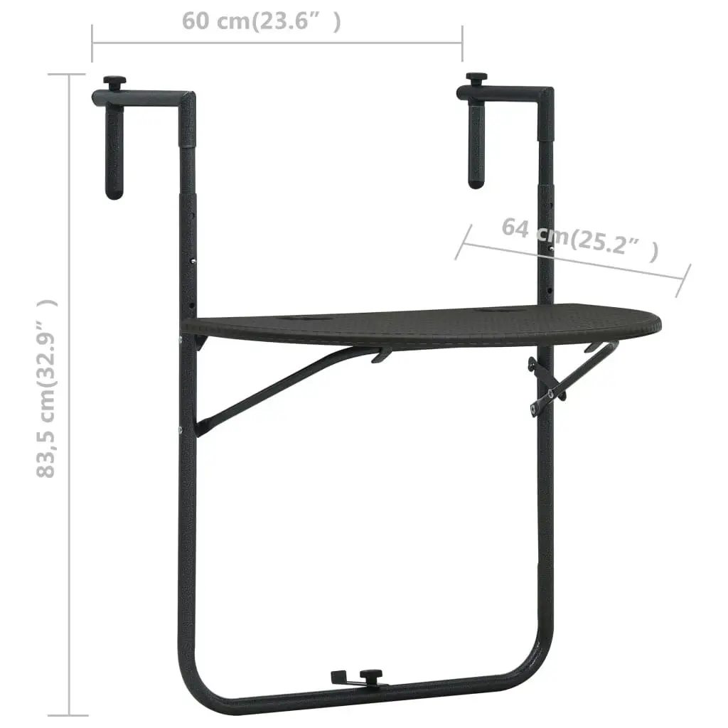 Hanging Balcony Table Brown 60x64x83.5 cm Plastic Rattan Look 47895