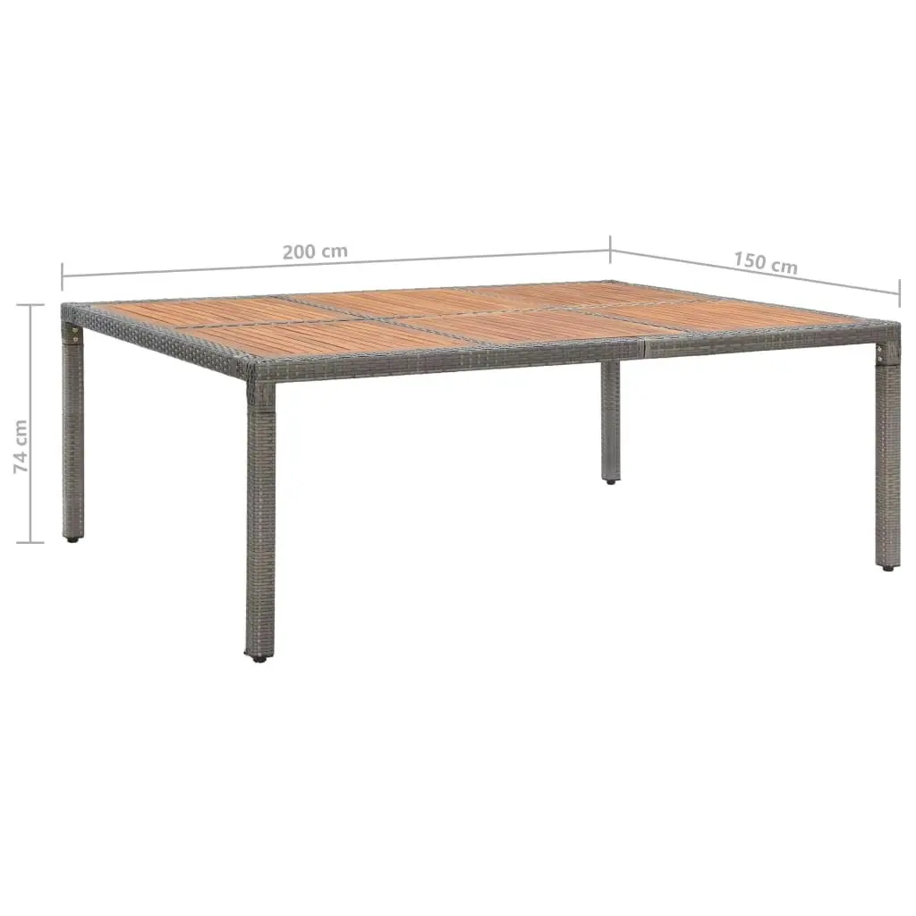 Garden Table Grey 200x150x74 cm Poly Rattan and Acacia Wood 46135