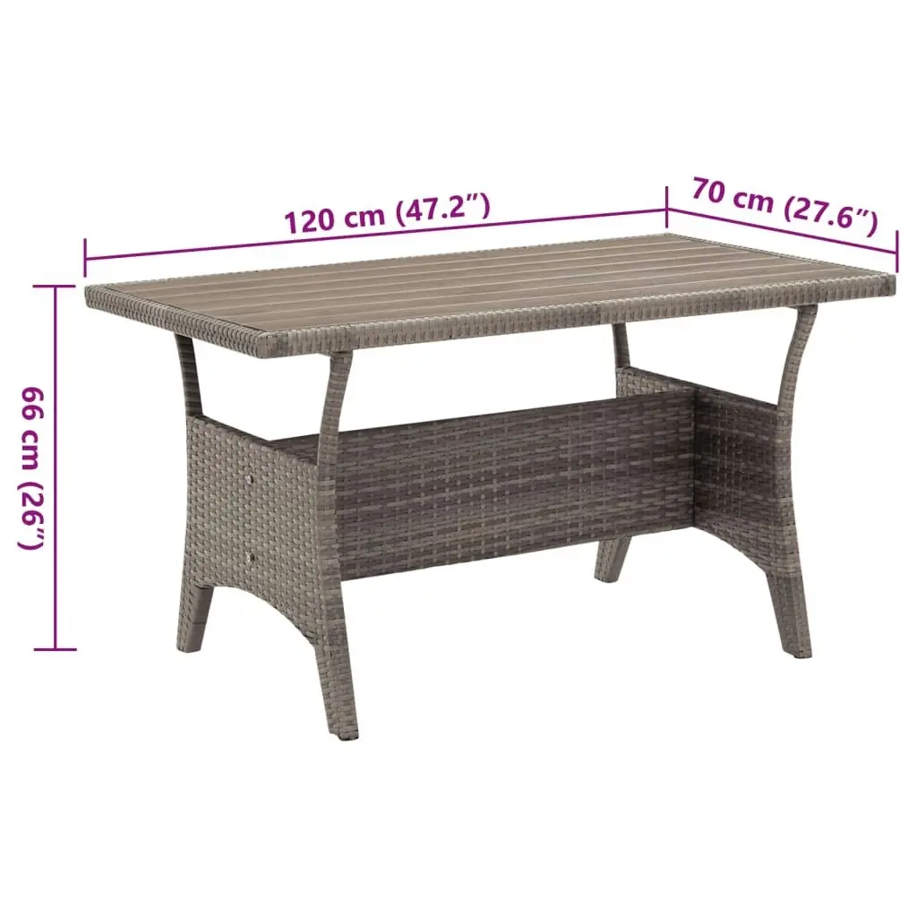 Garden Table Grey 120x70x66 cm Poly Rattan 316584