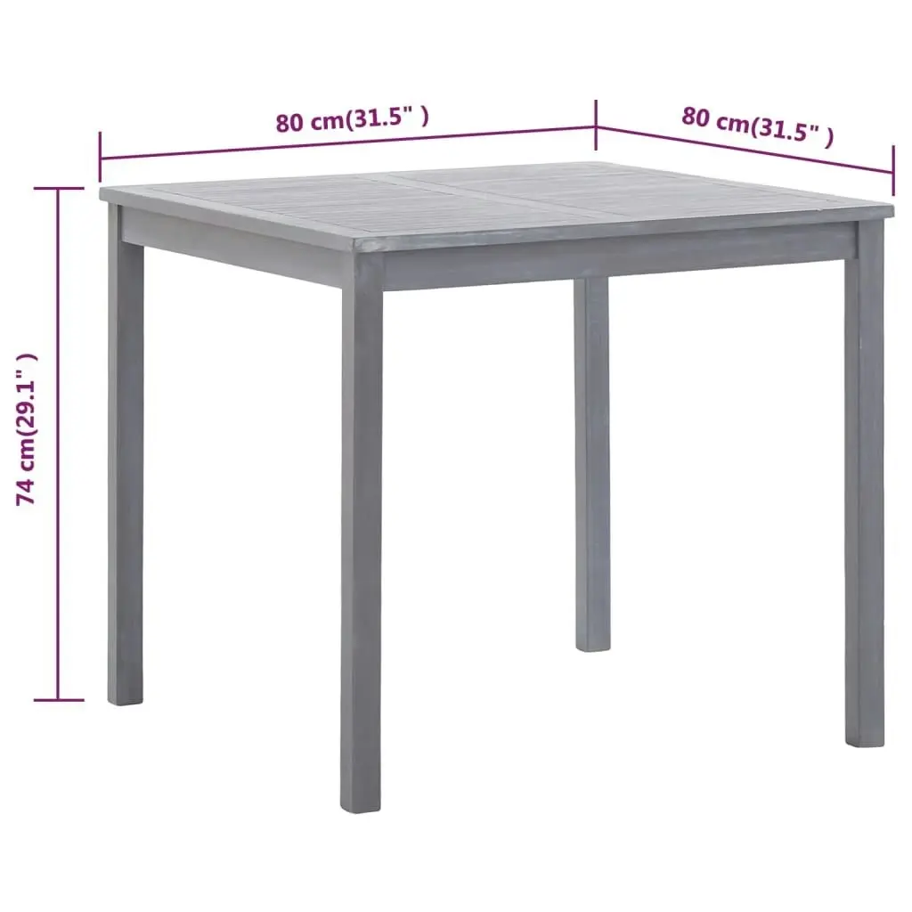 Garden Table Grey 80x80x74 cm Solid Acacia Wood 46324