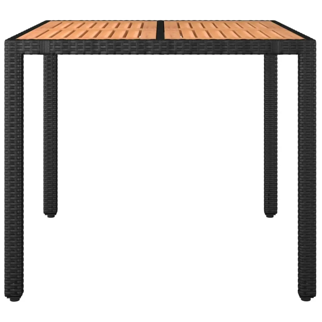 Garden Table with Wooden Top Black Poly Rattan&Solid Wood Acacia 319548