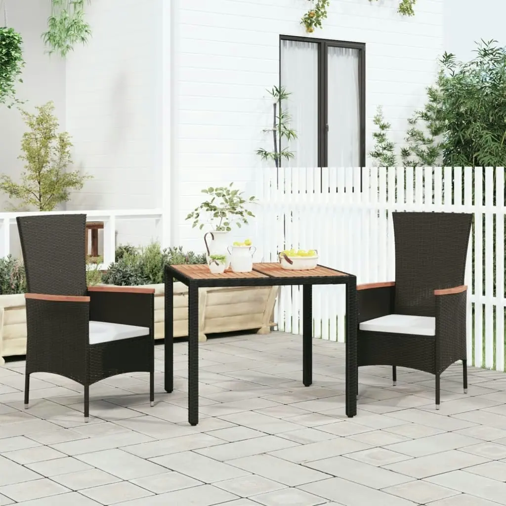 Garden Table with Wooden Top Black Poly Rattan&Solid Wood Acacia 319548