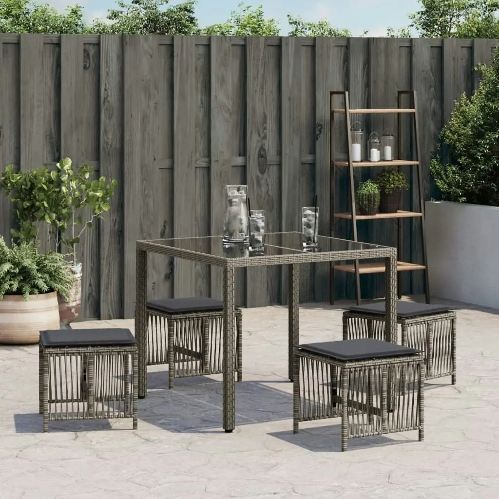 Garden Stools with Cushions 4 pcs Grey 41x41x36 cm Poly Rattan 365057