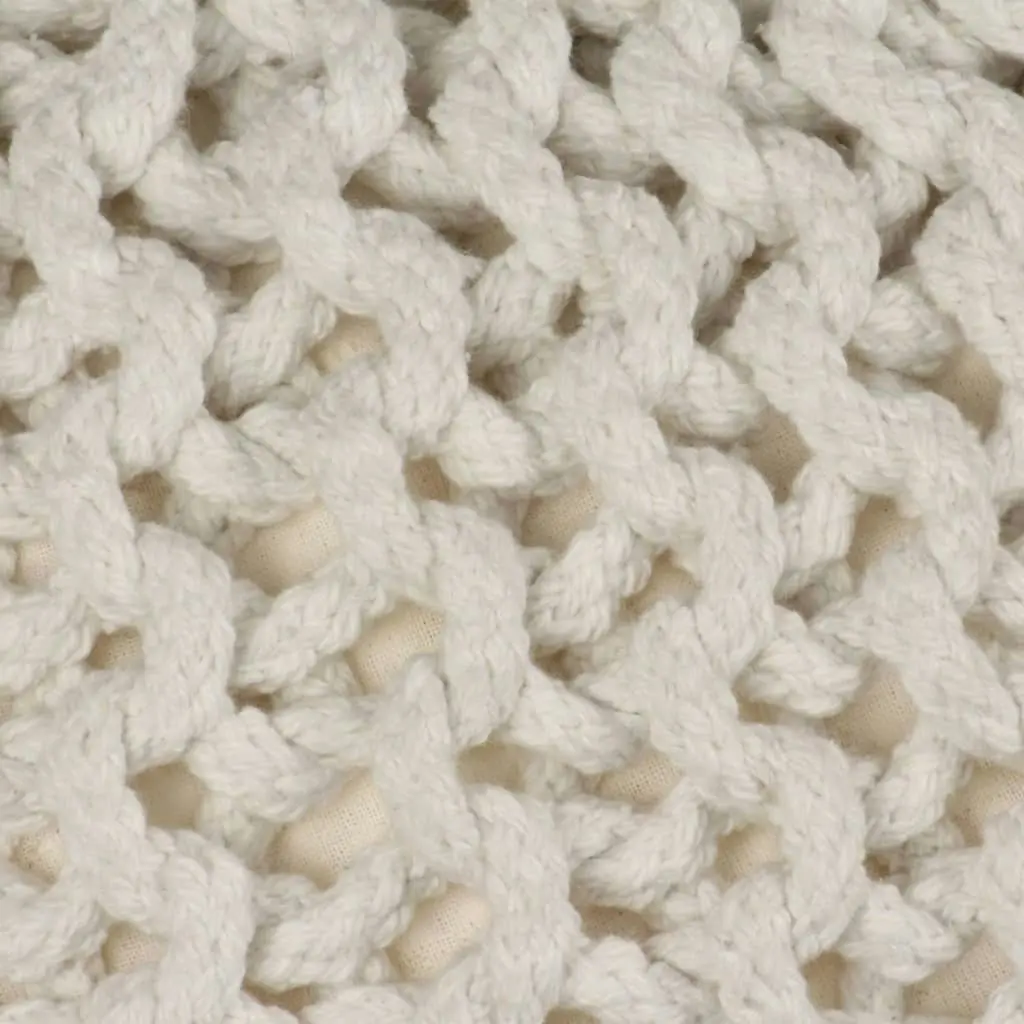 Hand-Knitted Pouffe Cotton 50x35 cm White 245072