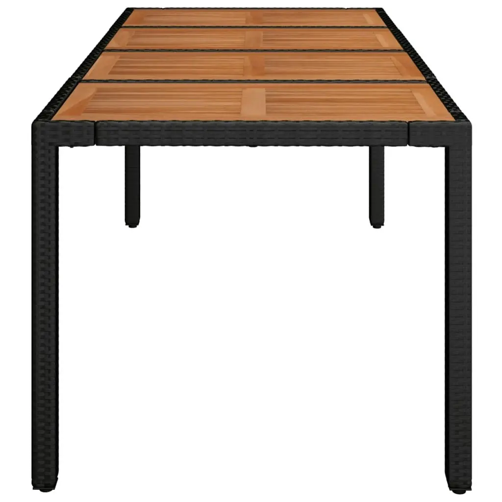 Garden Table with Wooden Top Black 190x90x75 cm Poly Rattan 319905