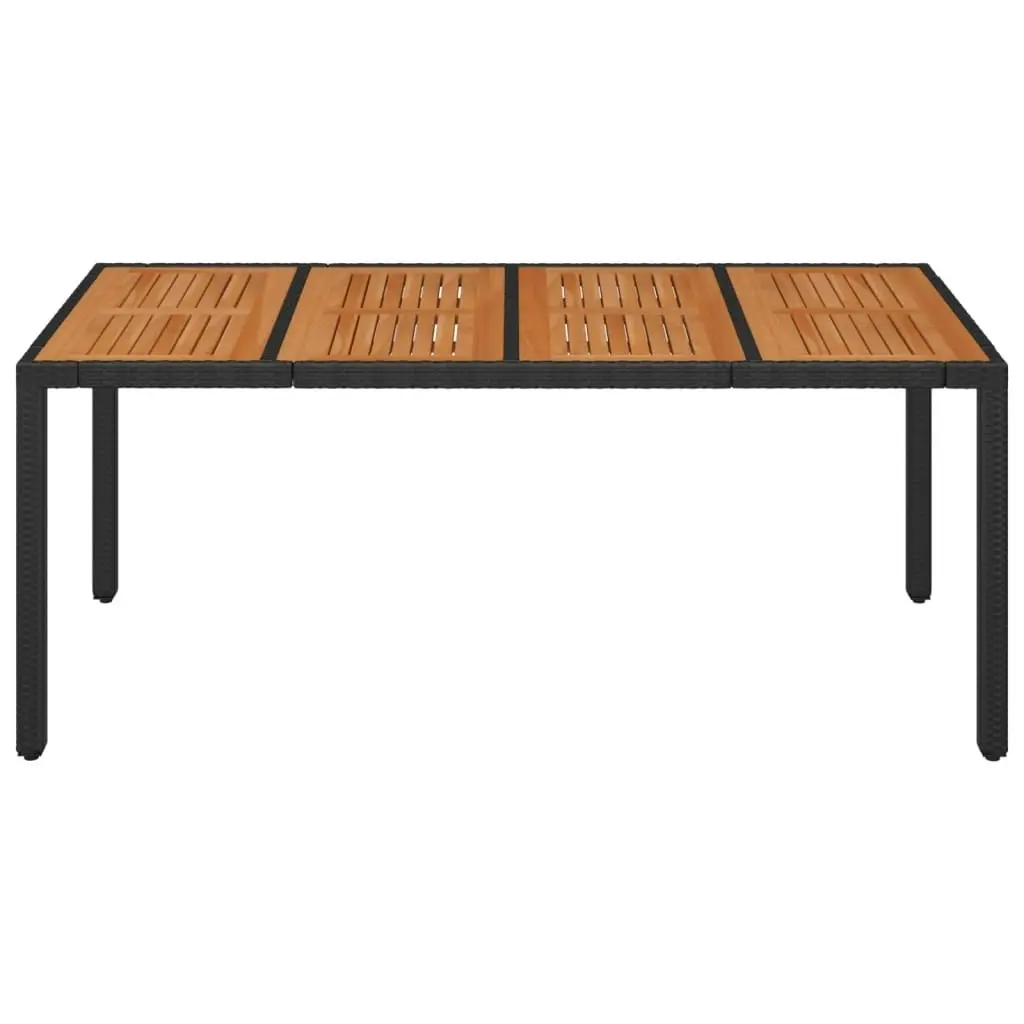 Garden Table with Wooden Top Black 190x90x75 cm Poly Rattan 319905