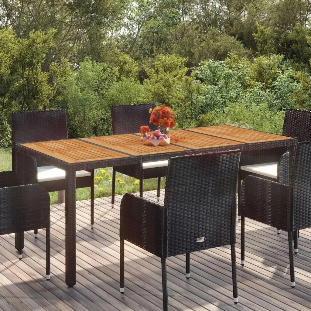 Garden Table with Wooden Top Black 190x90x75 cm Poly Rattan 319905