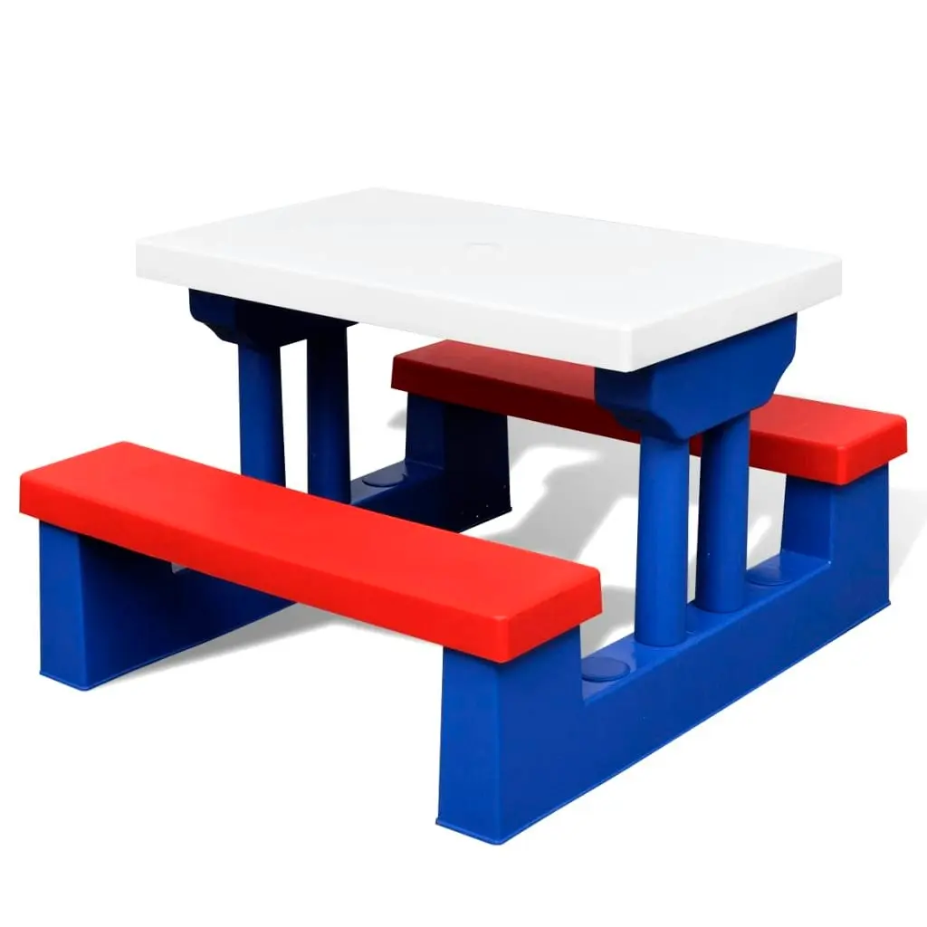 Kids' Picnic Table with Benches and Parasol Multicolour 41455