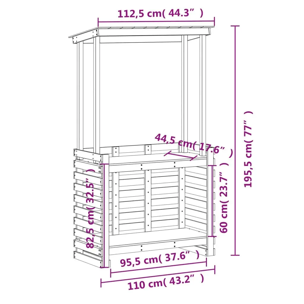 Outdoor Bar Table with Roof 112.5x57x195.5 cm Solid Wood 832534