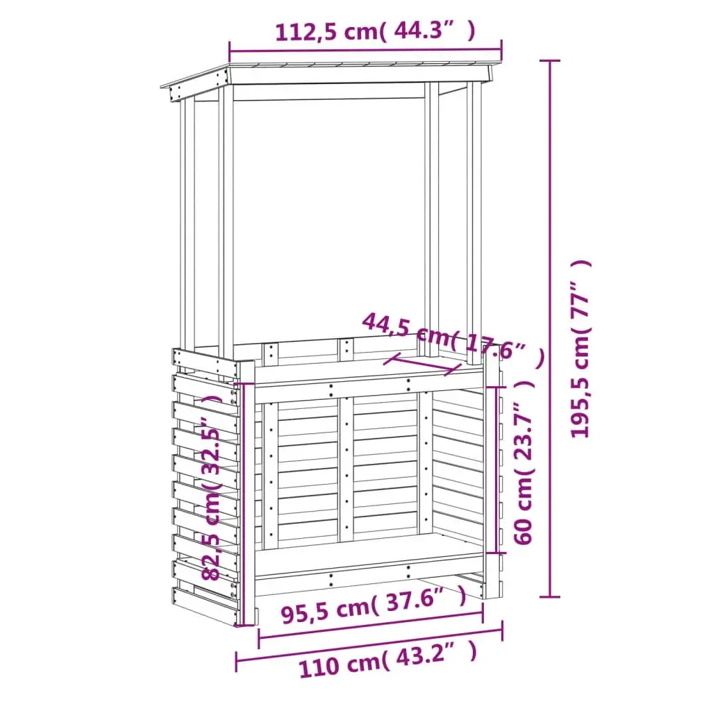 Outdoor Bar Table with Roof 112.5x57x195.5 cm Solid Wood 832537