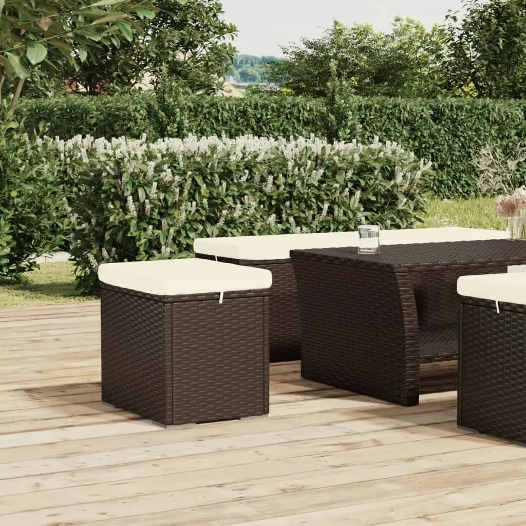 Ottomans with Cushions 2 pcs Brown 40x30x40 cm Poly Rattan 319395