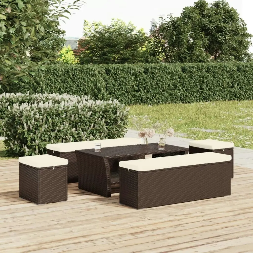 Ottomans with Cushions 2 pcs Brown 40x30x40 cm Poly Rattan 319395