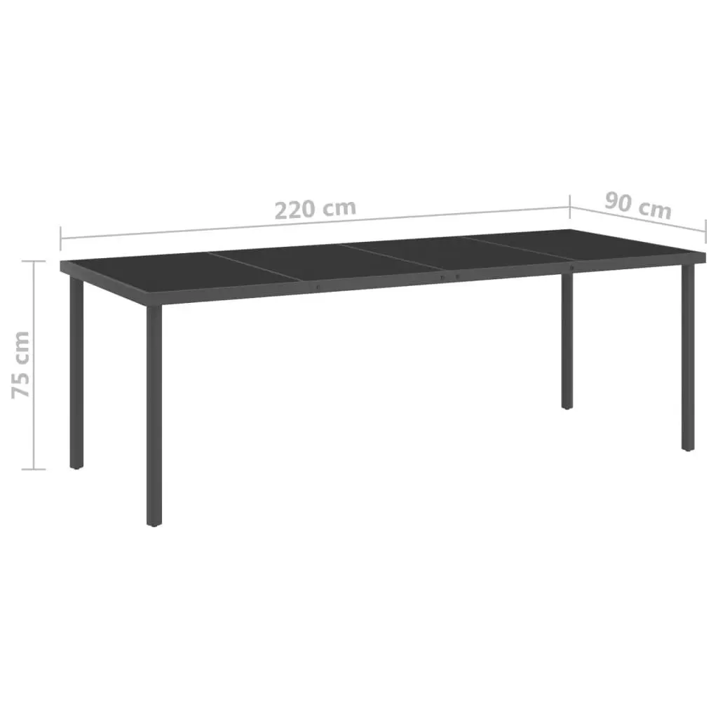 Outdoor Dining Table Anthracite 220x90x75 cm Steel and Glass 313090