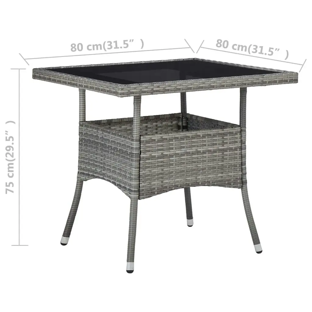 Outdoor Dining Table Grey Poly Rattan and Glass 46178