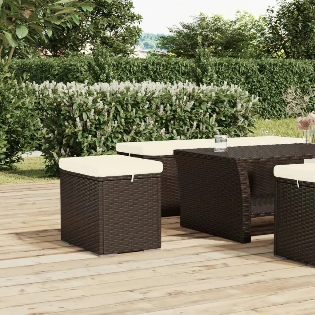 Ottoman with Cushion Brown 40x30x40 cm Poly Rattan 319393