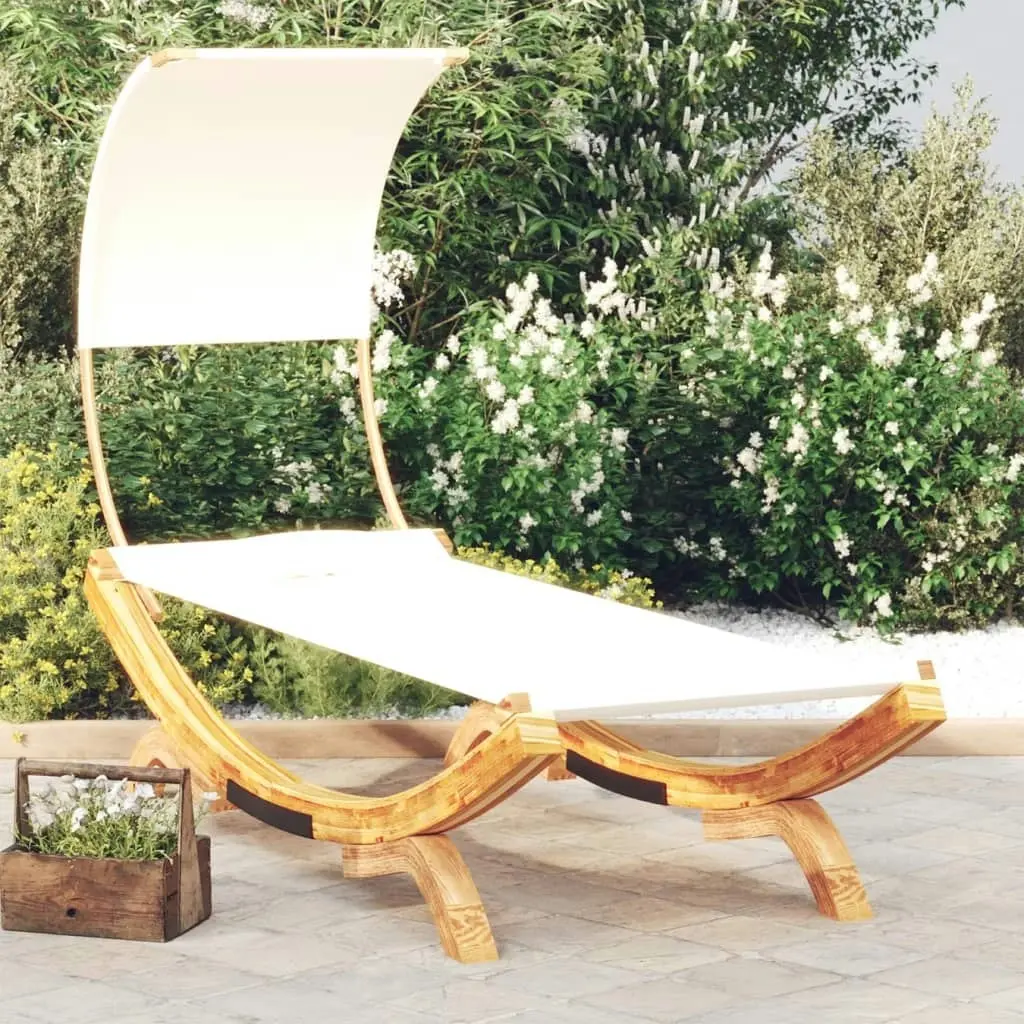 Outdoor Lounge Bed with Canopy 100x200x126 cm Solid Bent Wood Cream 313945