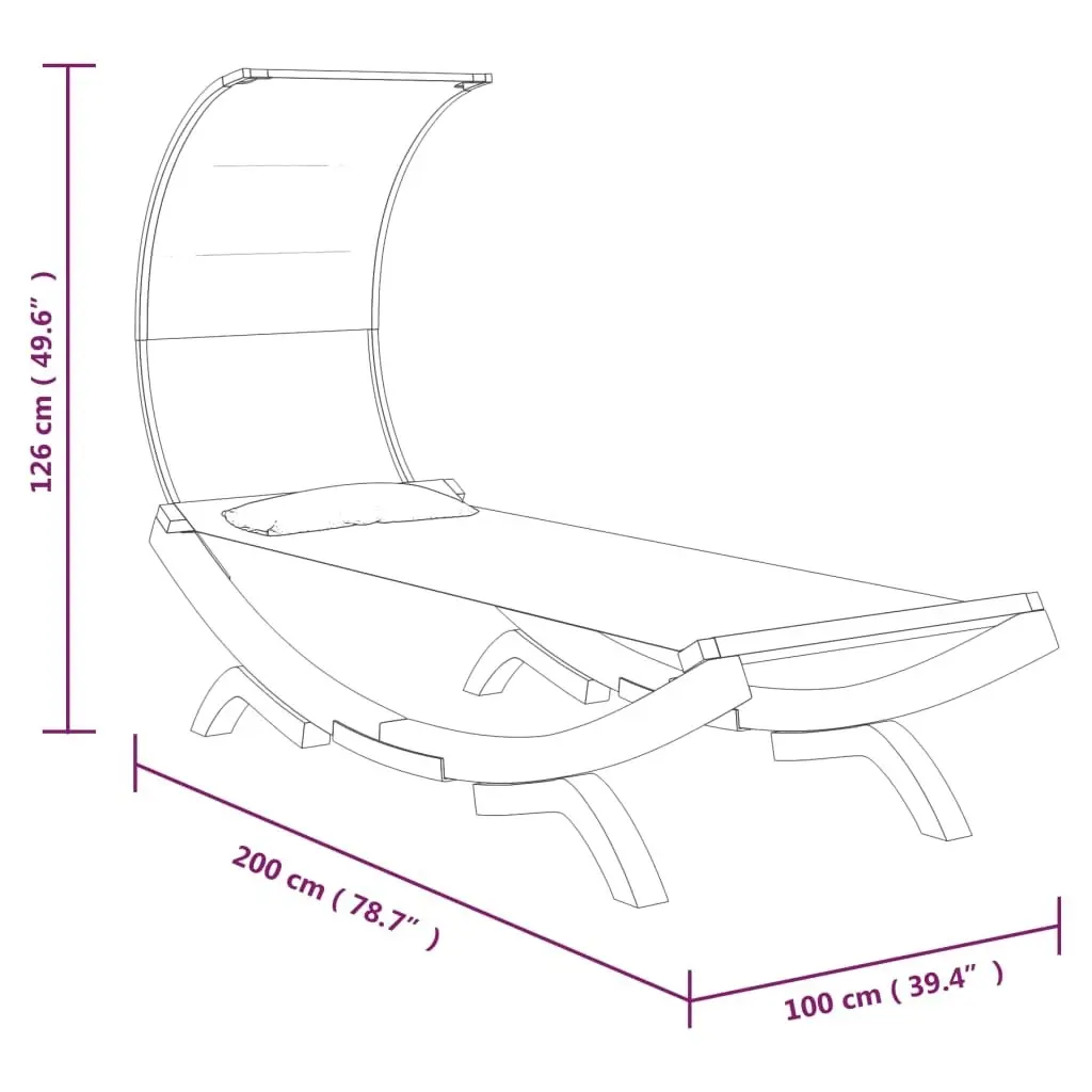 Outdoor Lounge Bed with Canopy 100x200x126 cm Solid Bent Wood Cream 313945