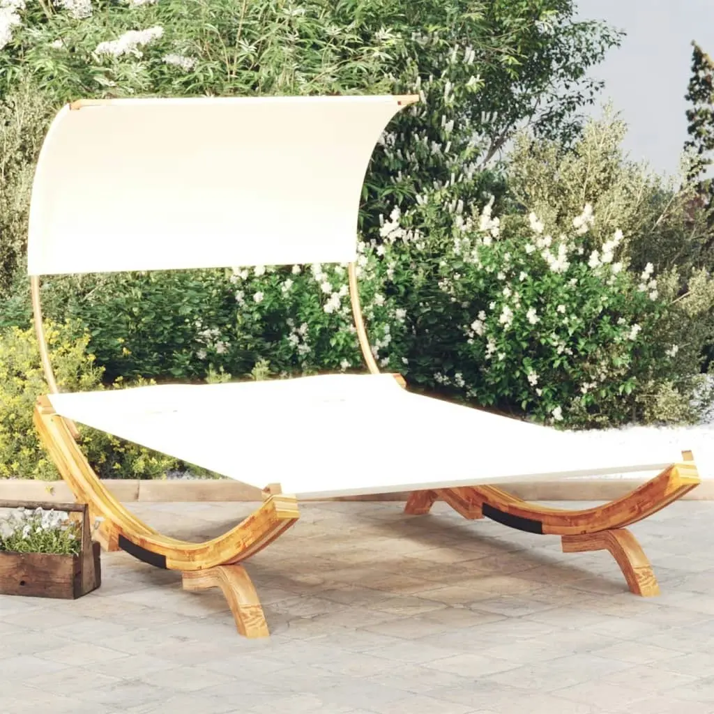 Outdoor Lounge Bed with Canopy 165x203x126 cm Solid Bent Wood Cream 313953