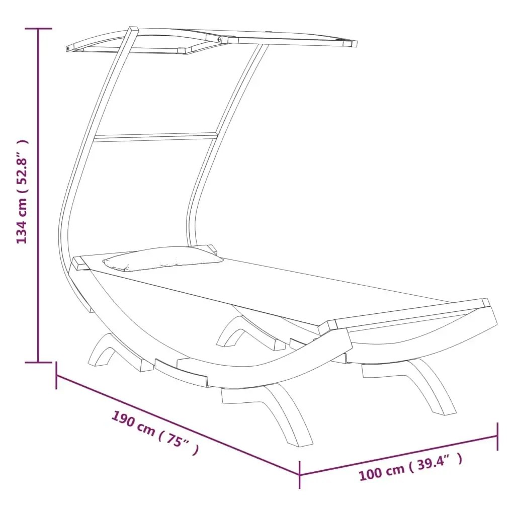 Outdoor Lounge Bed with Canopy 100x190x134 cm Solid Bent Wood Cream 313943