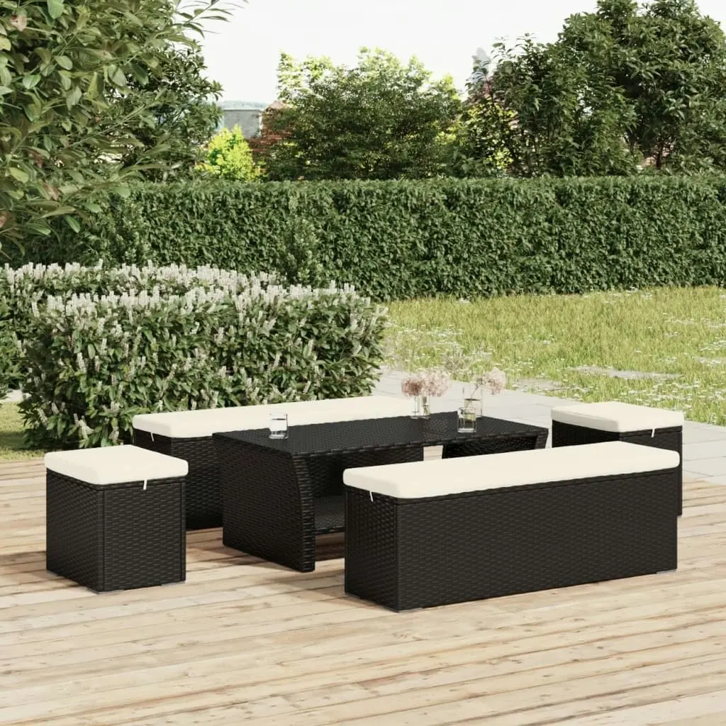 Ottomans with Cushions 2 pcs Black 40x30x40 cm Poly Rattan 319394