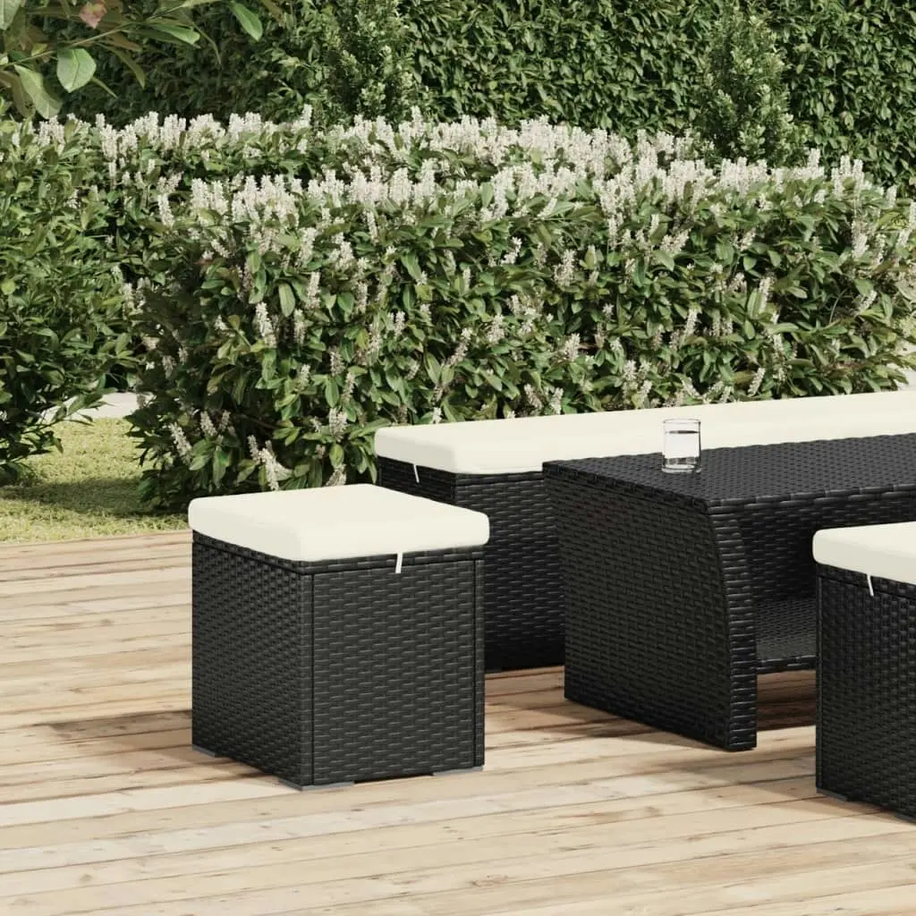 Ottomans with Cushions 2 pcs Black 40x30x40 cm Poly Rattan 319394