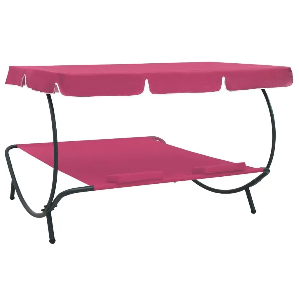 Outdoor Lounge Bed with Canopy and Pillows Pink 313524