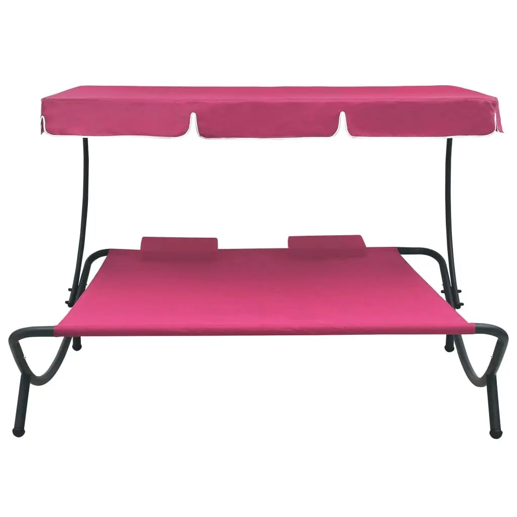 Outdoor Lounge Bed with Canopy and Pillows Pink 313524