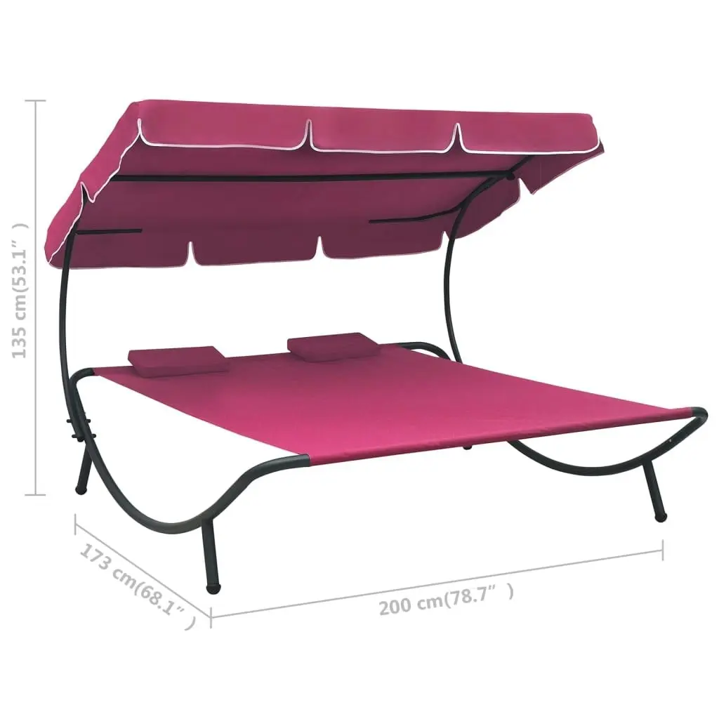 Outdoor Lounge Bed with Canopy and Pillows Pink 313524