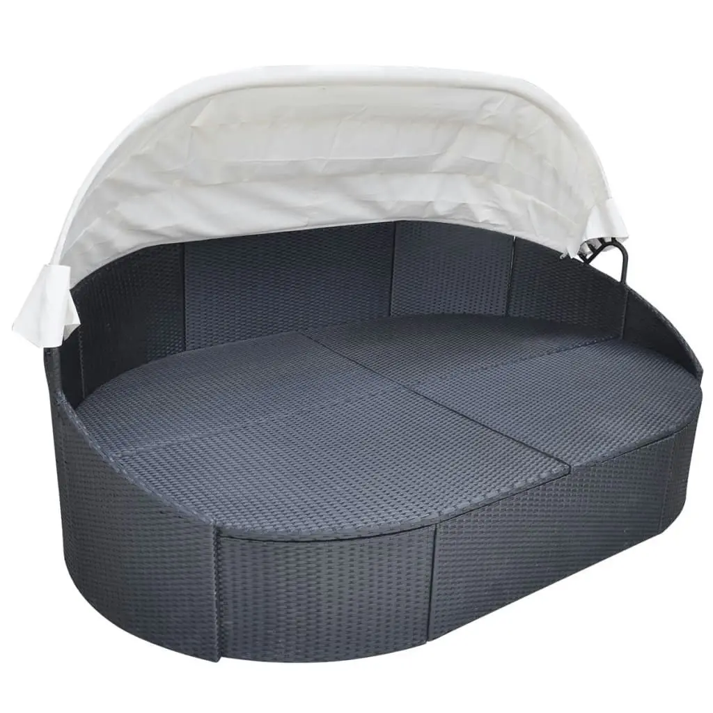 Outdoor Lounge Bed with Canopy Poly Rattan Black 41832