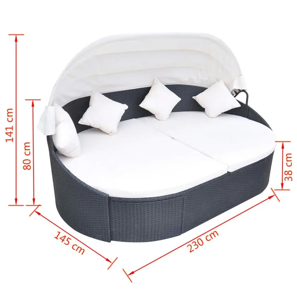 Outdoor Lounge Bed with Canopy Poly Rattan Black 41832