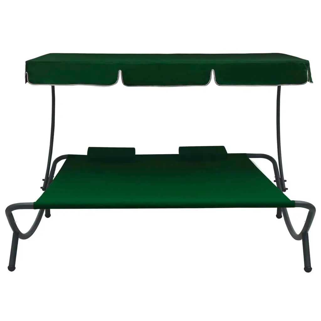 Outdoor Lounge Bed with Canopy and Pillows Green 313522