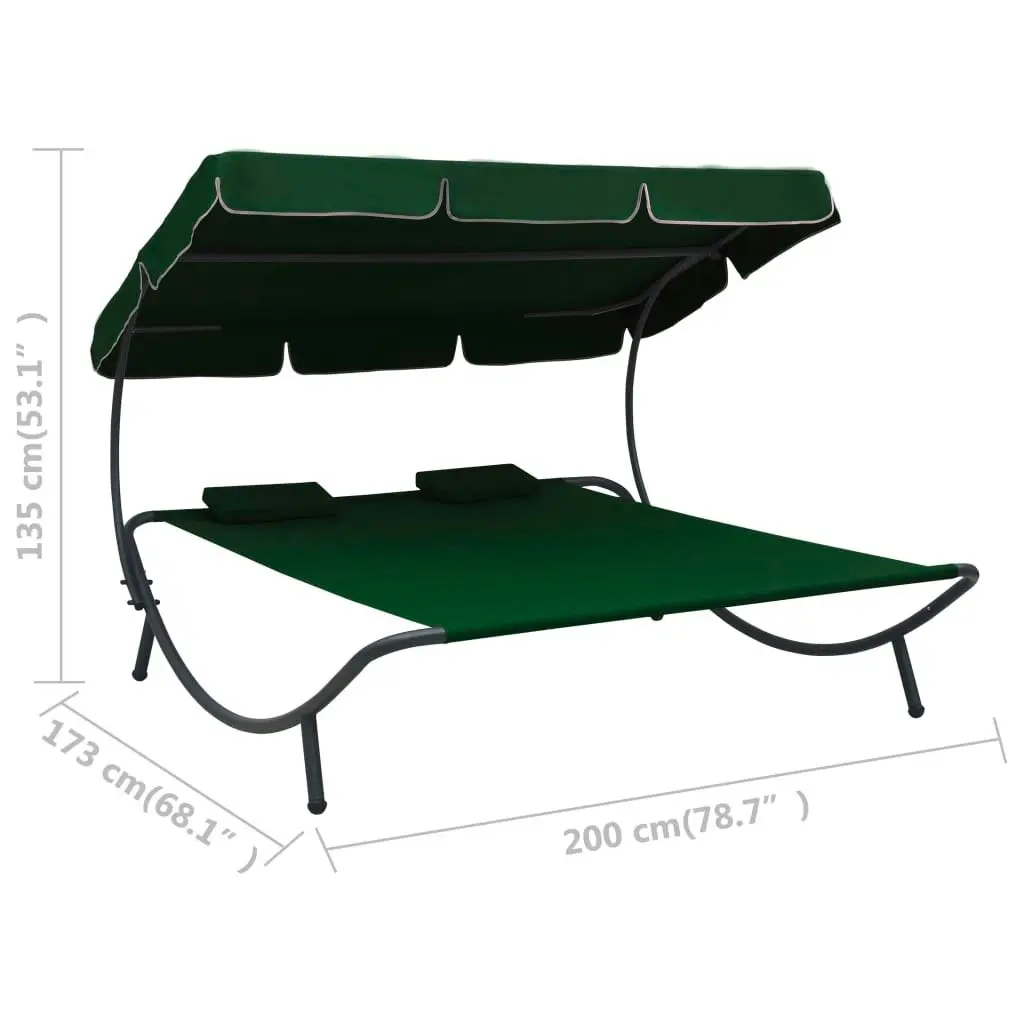 Outdoor Lounge Bed with Canopy and Pillows Green 313522