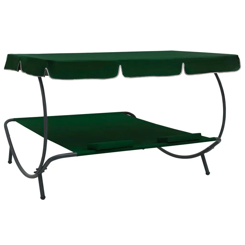 Outdoor Lounge Bed with Canopy and Pillows Green 313522