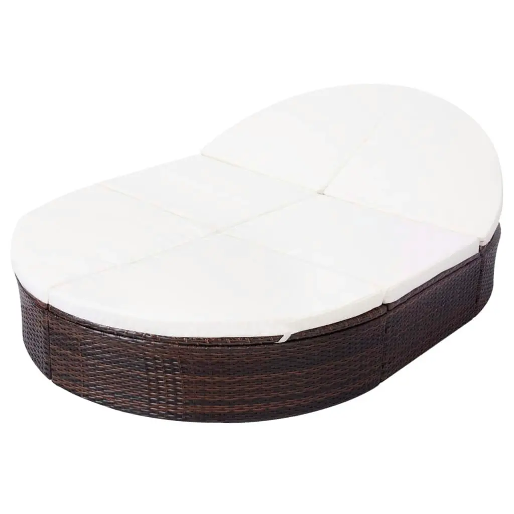 Outdoor Lounge Bed with Cushion Poly Rattan Brown 42939