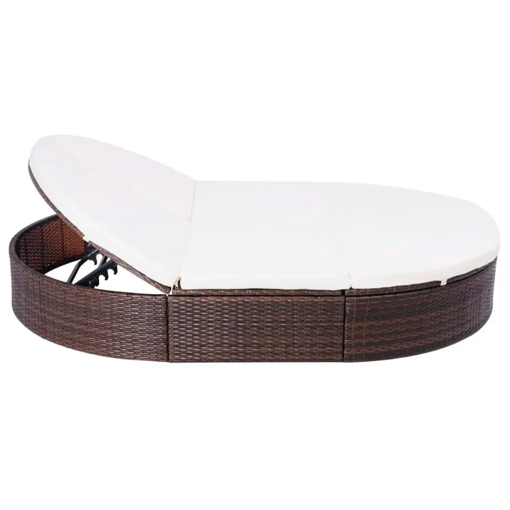 Outdoor Lounge Bed with Cushion Poly Rattan Brown 42939