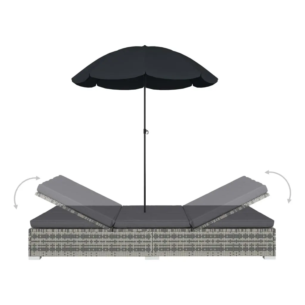 Outdoor Lounge Bed with Umbrella Poly Rattan Grey 48125