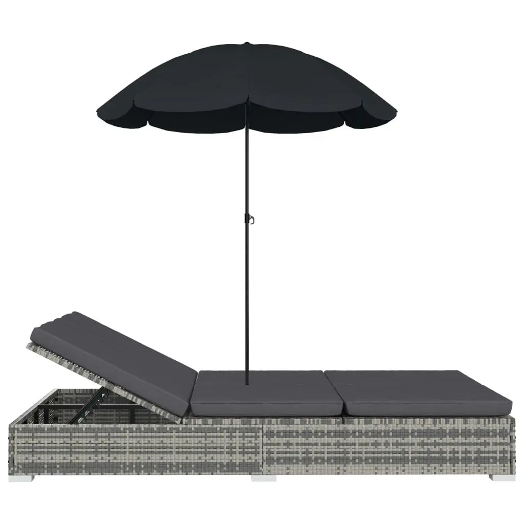 Outdoor Lounge Bed with Umbrella Poly Rattan Grey 48125