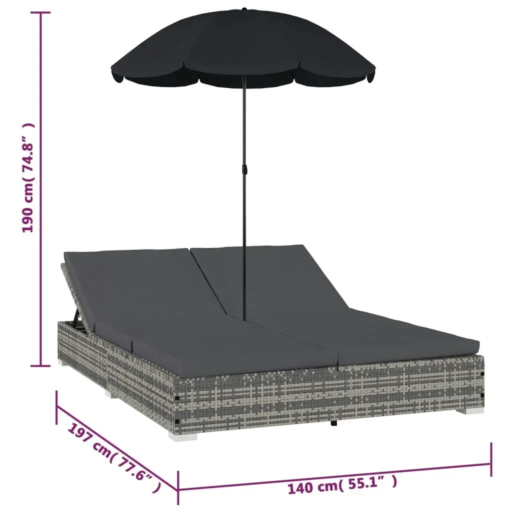 Outdoor Lounge Bed with Umbrella Poly Rattan Grey 48125