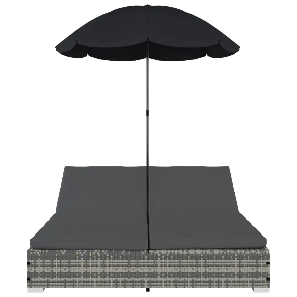 Outdoor Lounge Bed with Umbrella Poly Rattan Grey 48125