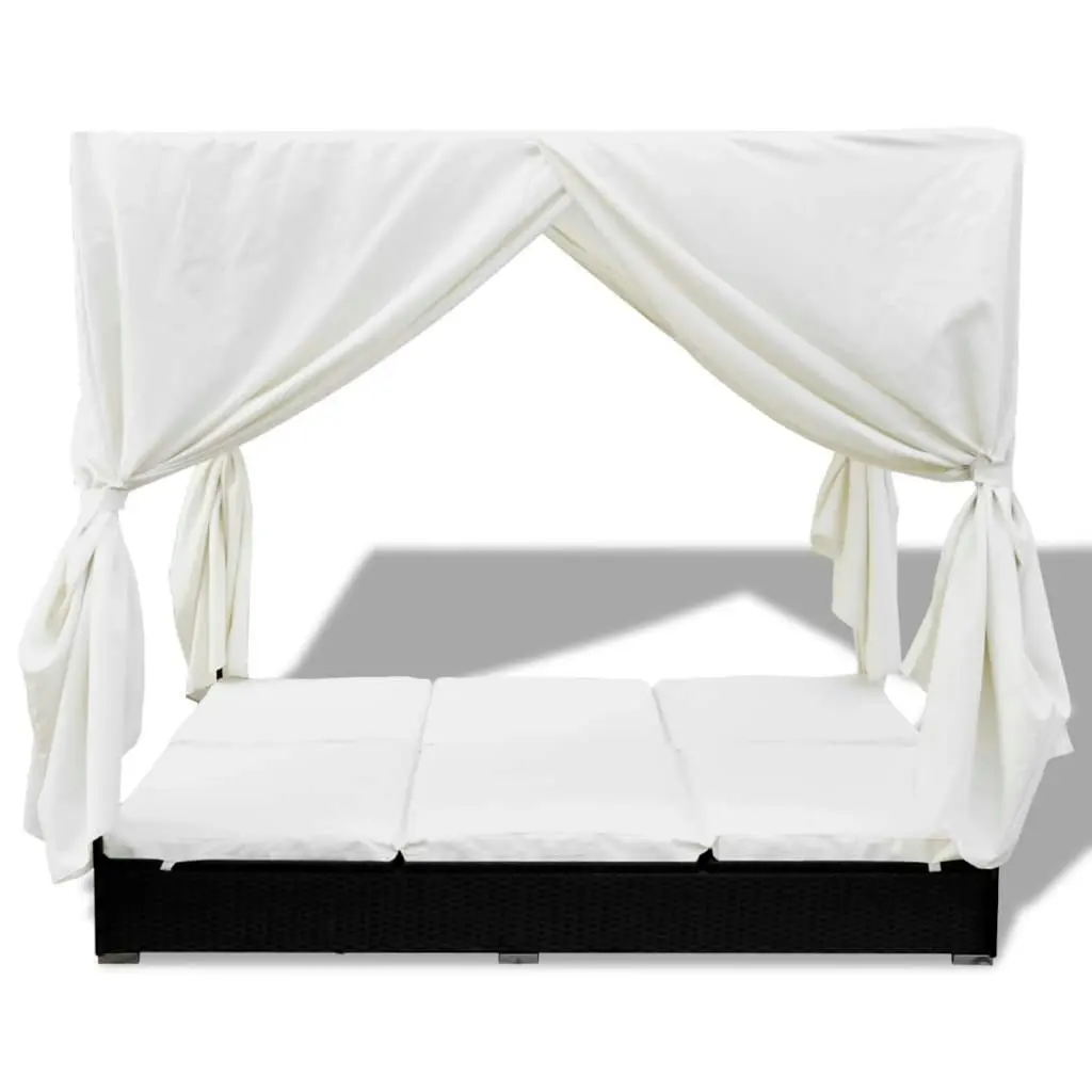 Outdoor Lounge Bed with Curtains Poly Rattan Black 42948