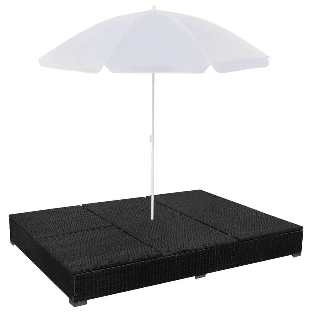 Outdoor Lounge Bed with Umbrella Poly Rattan Black 42950