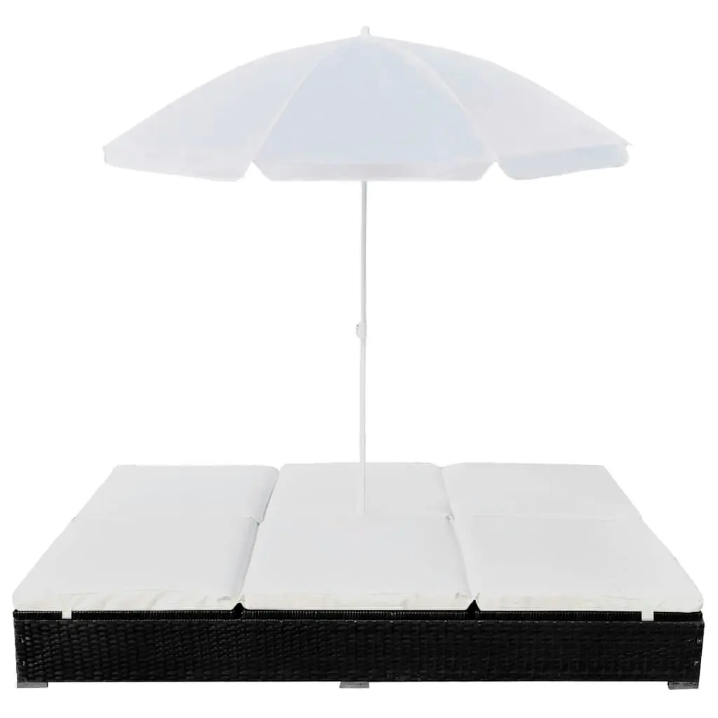 Outdoor Lounge Bed with Umbrella Poly Rattan Black 42950