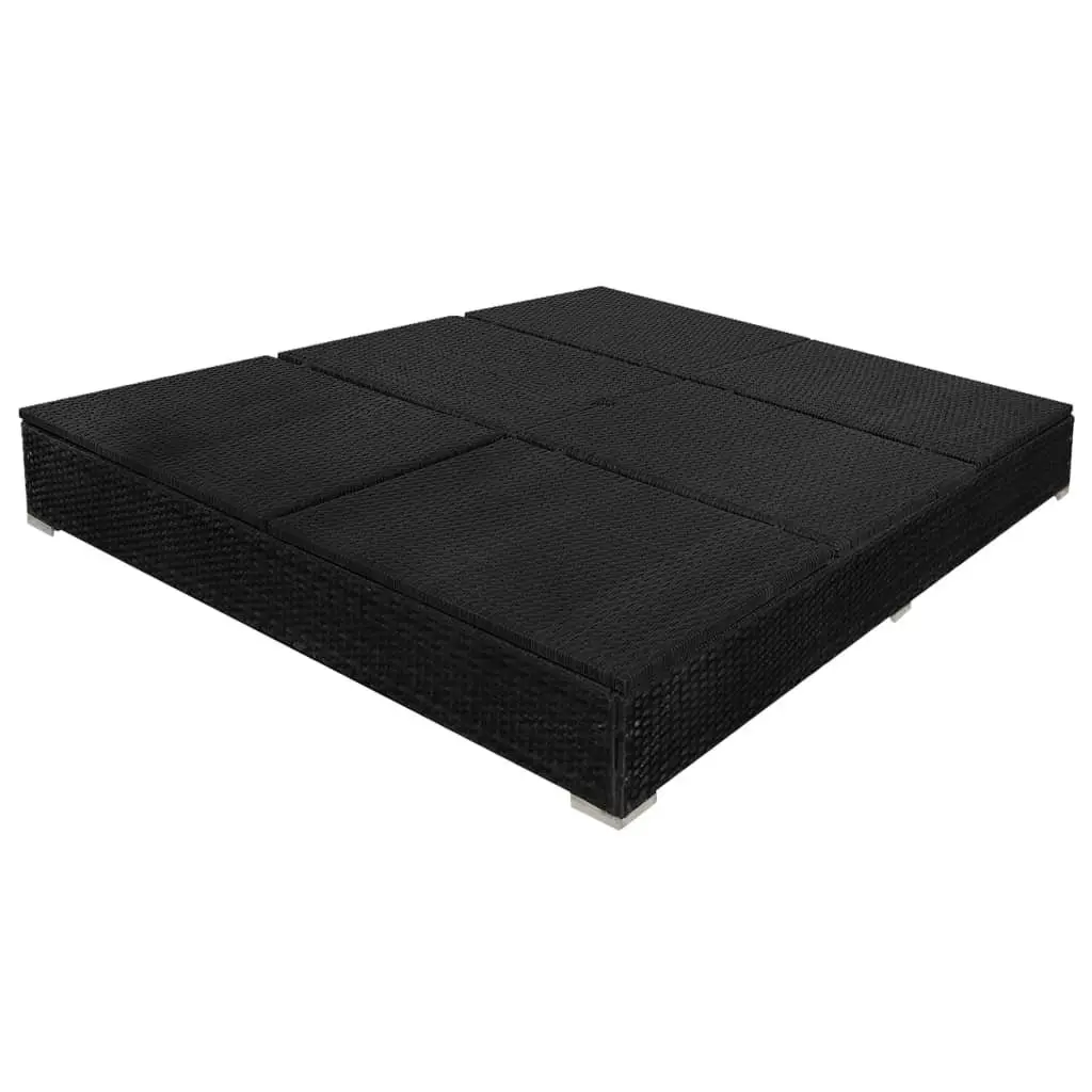 Outdoor Lounge Bed with Umbrella Poly Rattan Black 42950