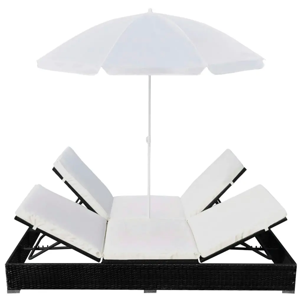 Outdoor Lounge Bed with Umbrella Poly Rattan Black 42950