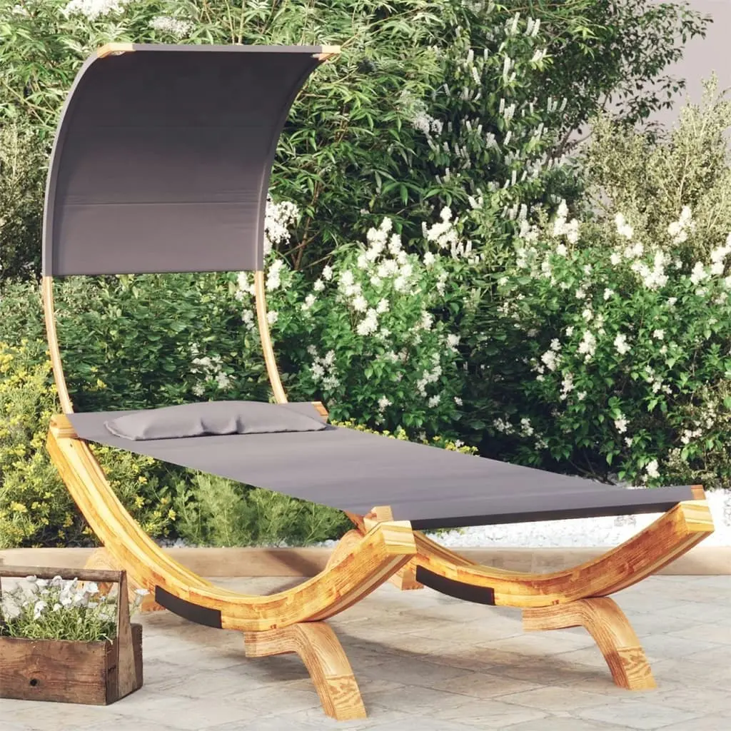 Outdoor Lounge Bed with Canopy 100x200x126 cm Solid Bent Wood Anthracite 313946